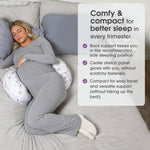 Boppy Side Sleeper Pregnancy Pillow, Gray Falling Leaves, Portable, Supportive Pregnancy Pillows for Sleeping on Your Side, Stay-Put Design with Stretchy Center Panel That Grows with Your Bump