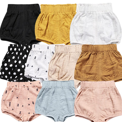 EISHOW 5 Pack Baby Shorts for Boy Girl Cotton Linen Blend Bloomer Cute Striped Dot Bloomers Loose Harem Triangle Pants