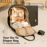 KeaBabies Diaper Bag Backpack - Multifunctional Travel Diaper Back Packs, Maternity Baby Changing Bags, Compact 18L Capacity, PU Leather, Waterproof, Unisex, Nappy Changing Pad (Dark Olive)