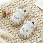 WaiHeikki Baby Girls Summer Sandals PU Leather Non-slip Embroidery Flower Cute Flats Toddler Shoes for Casual Daily (White, 6-12 Months)