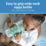Dr. Brown's Milestones Wide-Neck Sippy Spout Bottle with 100% Silicone Handles, Easy-Grip Handles with Soft Sippy Spout, 9oz/270mL, Green, 1-Pack, 6m+