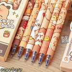 MOZXIRZ 6 Pcs Cute Erasable Retractable Pens Erasable Gel Ink Pens Cartoon Capybara Pen 0.5mm Fine Point Blue Ink Pen Cartoon Writing Pen Office School Pens Women Girls Boys (Blue Ink-Capybara)