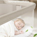 Fodoss Baby Bassinets Bedside Sleeper - Bed Side Bassinet Newborn with Wheels, Storage Tray, 4-Sided Mesh, 7 Height Adjustable, Beige