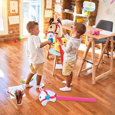 TOSAMZOO 2 Pieces Inflatable Stick Horse Inflatable Horse Head Stick Balloon Funny Stick Horse Toy for Kids Inflatable Horse on a Stick for Birthday Cowboy Party Supplies(37 Inch Brown & Pink)