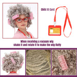 FAYBOX 9 pcs Old Lady Costume for Kids,100 Days of School Costume Old Lady Wig for Girls, Granny Grandma Dress Up