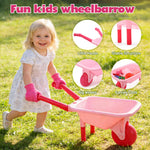CUTE STONE Kids Gardening Tool Set, Pink Wheelbarrow with Garden Toys with Watering Can, Gloves, Hand Rake, Shovel, Trowel, Outdoor/Indoor Pretend Play Toys for Toddlers Boys Girls Age 3+
