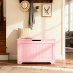 SUPER DEAL Storage Chest, 30 inches Chest Box Organizer with 2 Safety Hinges, Wooden Entryway Storage Bench, Pink
