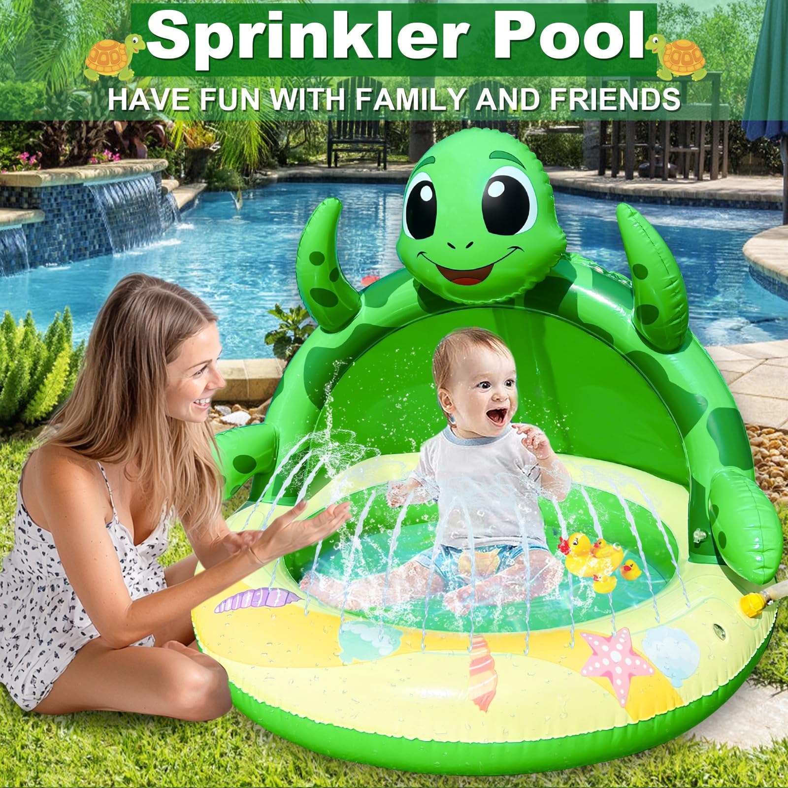 Baby Pool Toddler Sprinkler Water Play Mat, Turtle - AMENON - Baby and ...