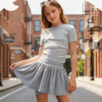 PATPAT Girls Skirt Sets Size 9-10 Years, Grey Crop Tops and Elastic Waisted Pleated Skorts 2 Piece Outfits, Girls Y2K Outfits, Kids Clothes Summer Clothes Clothing Sets