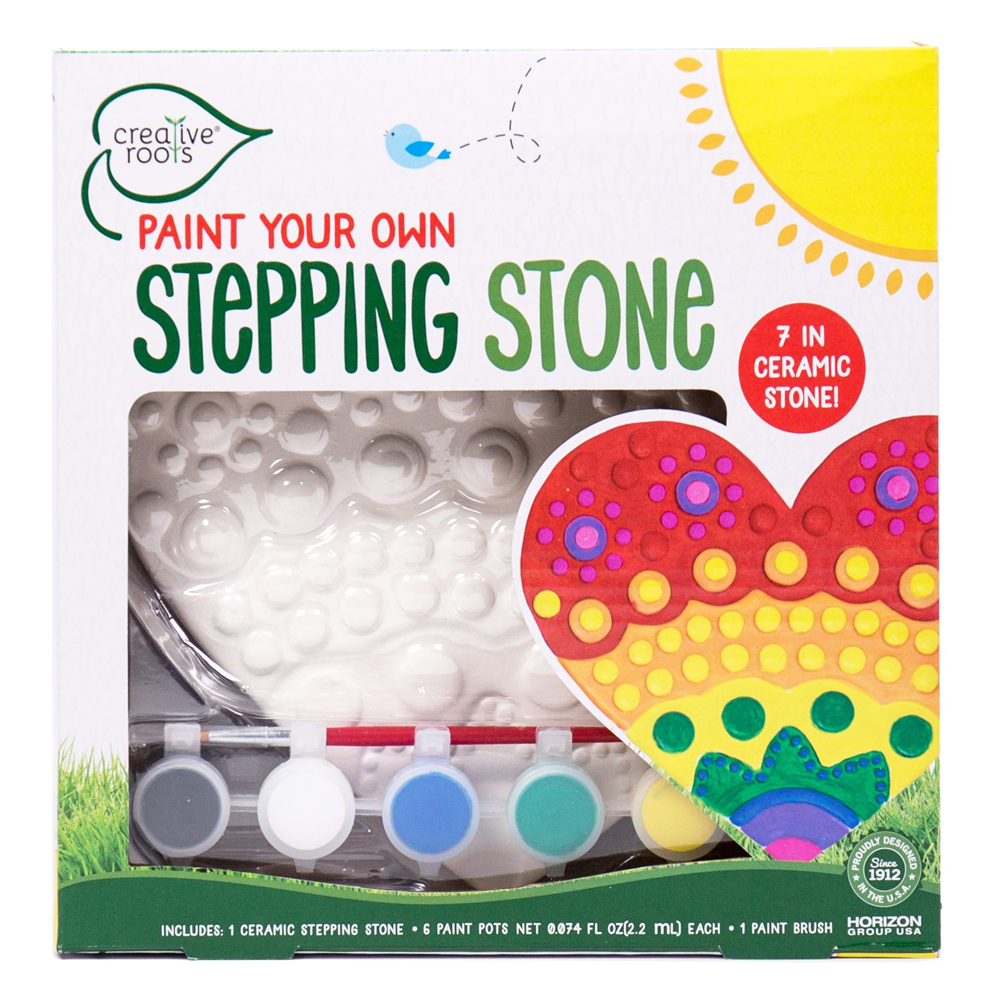 Creative Roots Mosaic Flower Garden Stepping Stone Kit, Includes 7-Inch Ceramic Stone & 6 Vibrant Paints, DIY Stepping Stone Kit for Kids Ages 6+