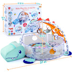 PLAY 4-in-1 Baby Play Mat - Dinosaur Baby Gyms & Playmats Tummy Time Mat Washable, Baby Activity Center with 4 Sensory Toys & 1 Soft Pillow, Develop Motor Skills Gift for Newborn Toddler - Multi