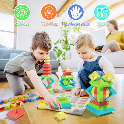 40Pcs Building Blocks Toys for Ages 3 4 5 6 Toddlers,Pyramid Stacking Toys,3D Montessori Preschool Learning Blocks for Kids,STEM Sensory Toy Gifts for 2-4 Years Old Boys Girls,Plastic Storage Box Set