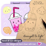 BEARFOOT Kids Lunch Box with Compartments – Compact & Lightweight | Leak-Proof, BPA-Free, Dishwasher Safe | Hand-Drawn Design for Preschool, School, Travel (BubbleTea Purple, 2.75 Cups)