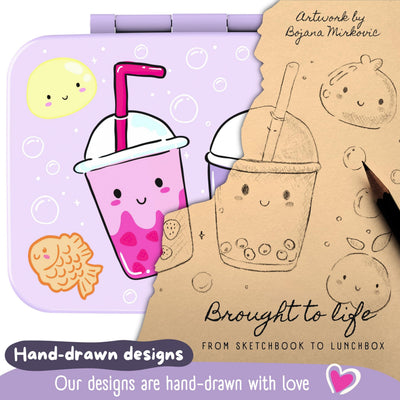 BEARFOOT Kids Lunch Box with Compartments – Compact & Lightweight | Leak-Proof, BPA-Free, Dishwasher Safe | Hand-Drawn Design for Preschool, School, Travel (BubbleTea Purple, 2.75 Cups)