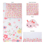 Sammy & Lou Floral Sprinkles 4-Piece Baby Nursery Crib Bedding Set for Girls, Includes Quilt, Fitted Crib Sheet, Crib Skirt, and Plush Toy