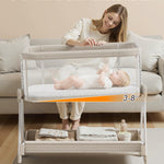 Fodoss Baby Bassinets Bedside Sleeper - Bed Side Bassinet Newborn with Wheels, Storage Tray, 4-Sided Mesh, 7 Height Adjustable, Beige