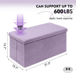 PINPLUS Folding Storage Ottoman Bench, Sherpa Ottoman with Storage, Large Long Shoes Bench Chest with Lid, Footrest for Living Room, Entryway, Purple, 31.5'' x 15.7'' x 15.7''