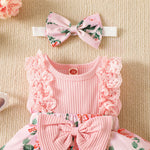 KAFIREN Baby Girl Dresses 9-12 Months Newborn Romper Dress Infant Lace Ruffle Sleeveless Summer Outfits with Headband Pink Flower 9-12 Months 100cm