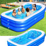 Inflatable Pool with Big Backrest and Seat,Oversized Thickened Large Blow Up Pool for Adults,Inflatable Backyard Pools for Kid and Adult,105"x65"x25"Durable Swimming Pools (Blue)