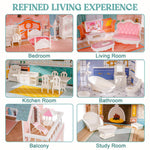 ROBUD Wooden Dollhouse for Kids Girls, Toy Gift for 3 4 5 6 Years Old, with Furniture