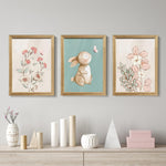 arfitest Nursery Wall Art Cute Bunny Botanical Flowers Wall Decor Pink Green Nursery Pictures Posters Girl Bedroom Canvas Prints gifts for Baby Boys and Girls Playroom paintings 12x16inch