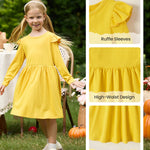 PATPAT 3-Packs Toddler Girl Floral and Polka Dots Long-Sleeve Dress Set 4-5 Years, White&Yellow&Blue