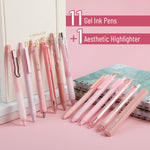 Mr. Pen- Pink Gel Pens Set, 12 Pack, Black Ink Cute Writing Pens with 1 Aesthetic Highlighter, 0.5 mm Fine Point, Smooth Gel Pens for Journaling, Aesthetic Girly Stationery, School & Office Supplies