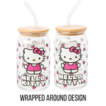 Silver Buffalo Sanrio Hello Kitty Strawberry Glass Jar Tumbler with Bamboo Lid and Glass Straw, 16 Ounces