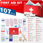 First Aid Kit for Home Car Travel 107 Piece Emergency Kits for Hiking Camping Small Trauma Kit for Boat Vehicle Lightweight Compact Pocket Aid Kit for Sports Outdoor Survival