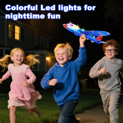 HitToys Airplane Launcher Toy for Kids, 3 Pack Spider Foam Gliders Air Planes with Led, 2 Flight Modes 3 4 5 6 7 Year Old Boys Girls Outdoor Flying Toys Outside Sport Games Birthday