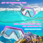 Snorkeling Gear for Kids, Kid Mask Fins Dry Top Snorkel Set, Youth Boys Girls Junior Age 6-14 Swimming Diving Swim Fins, Tempered Glass Panoramic View Travel Packages