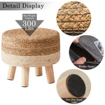 Cpintltr Foot Stool Natural Seagrass Hand Weave Poufs Round Ottoman for Couch Desk Soft Step Stool Padded Foot Rest with Non-Skid Pine Legs for Hallway Office Lounge Natural/White