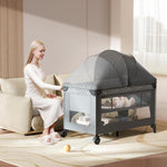 kingobabys 4 in 1 Baby Bassinet,Pack and Play,Bedside Crib Sleeper,Baby Bassinets Bedside Sleeper with Diaper Changer, Mosquito Net,Bottom Storage and Toy Bar for Newborn to Toddles (Grey)