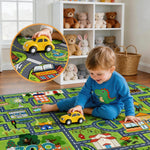 HBUFBUQ Kids Car Rug Play Mat 2.5x4 Feet City Life Road Traffic Carpet for Bedroom Playroom Non Slip Backing Washable Floor Mat for Boys Girls Educational Map with Zoo Ferris Wheel