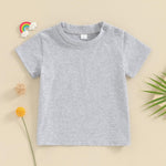 Unisex Toddler Baby Boy Girl Round Neck T-Shirt Summer Short Sleeve Tees Shirts Pullover Tops Solid Color Clothes (B-Pure Grey, 12-18 Months)