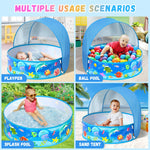 Baby Beach Tent, Pop-Up Above Ground Pool, Foldable Kiddie Pool with Sun Shelter Canopy for Ages 9-48 Months, Toddler Wading Pool, Portable Water Play Sum Toys for Outdoor Activity