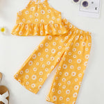 Toddler Clothes 2t 3t Girl Summer Clothes Kids Cute Yellow Halter Crop Tops High Waist Floral Pants Toddler Girl Summer Outfits Children Clothing Set