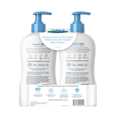 Cetaphil Baby Wash & Shampoo Plus Body Lotion, Healthy Skin Essentials, Head to Toe Hydration for up to 24 Hours, for Delicate, Sensitive Skin, 2-Pack,White
