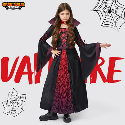 Spooktacular Creations Halloween Girls Royal Vampire Costume for Kids and GIrls, Gothic Queen Halloween Dress Up for Party