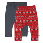 HonestBaby Multipack Harem Pants Roomy Fit Pull on Bottoms 100% Organic Cotton for Baby Boys, Girls, 2-Pack Fair Isle Red