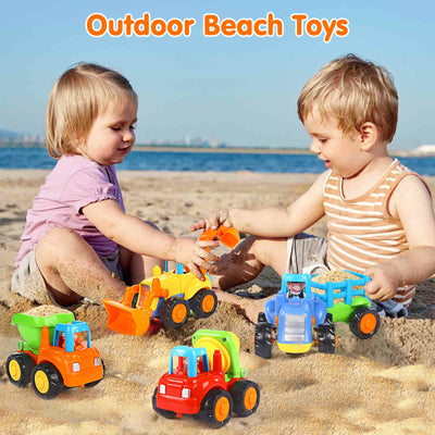 ORWINE Inertia Toy Early Educational Toddler Baby Toy Friction Powered Cars Push and Go Cars Tractor Bulldozer Dumper Cement Mixer Engineering Vehicles Toys for Children Boys Girls Kids Gift 4PCS
