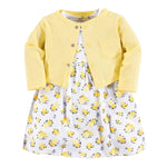 Luvable Friends Baby and Toddler Girl Dress and Cardigan, Yellow Floral, 9-12 Months
