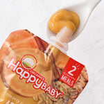 Happy Baby Organics Stage 2 Baby Food Pouches, Gluten Free, Vegan & Healthy Snack, Clearly Crafted Fruit & Veggie Puree, Apples, Sweet Potatoes & Granola, 4 Ounces (Pack of 16)