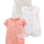 Simple Joys by Carter's Baby Girl's 3-Pack Snap-up Rompers Pants, dino/floral/Snail, 3-6 Months