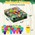 DMIGHT Jungle Safari Party Favors 20 PCS Wild Animals Stamps for Kids Birthday Gifts, Zoo Animal Stamps for Kids, Self Inking Stamps