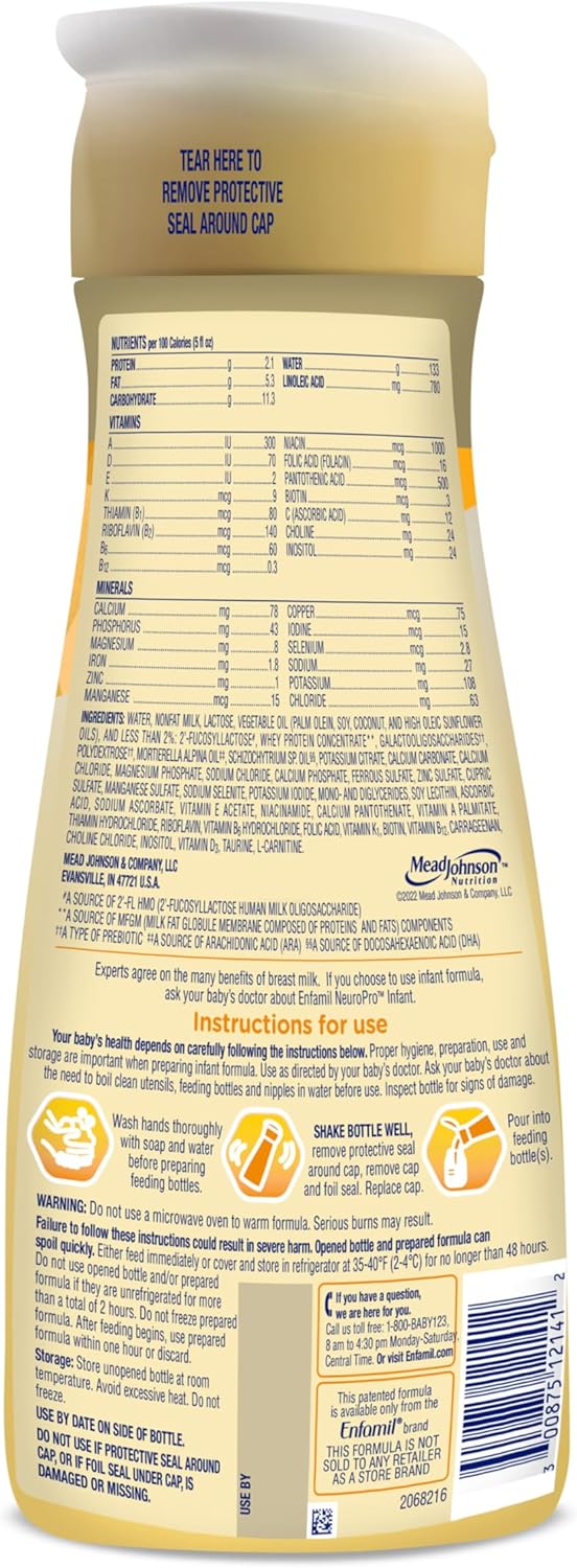 Enfamil NeuroPro Baby Formula, MFGM* 5-Year Benefit, Expert-Recommended Brain-Building Omega-3 DHA, Exclusive Immune Supporting HuMO6 Blend, Ready-to-Feed Infant Formula, Liquid, 32 Fl Oz (6 Count)