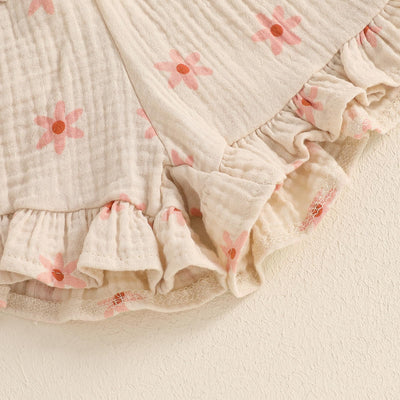 BemeyourBBs Summer Toddler Girl Clothes Baby Girl Ruffle Sleeveless Shirt with Buttons Bow Bloomers Shorts Set Cute Outfits (Floral Khaki, 12-18 Months)