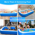 Sumbee Inflatable Swimming Pool for Kiddie Adults Kids, 120" X 72" X 22" Large Blow Up Pool for Family Backyard Outdoor Toddler,Big Rectangle Pools for Children Ages 4-8-12,Full-Sized,Blue