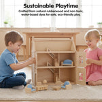 PlanToys® Living Room Classic Set for Montessori Inspired Small World Play | Imaginative Storytelling, Social Interaction and Home Role Play | Eco Friendly Wooden Dollhouse Living Room Furniture