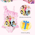 Disney Princess Belle Aurora Cinderella Swimsuits for Girls UPF 50+ One Piece Bathing Suits Floral Print Ruffle One Shoulder Summer Beach Swimwear Pink Quick Dry for Toddler Girls Size 2T